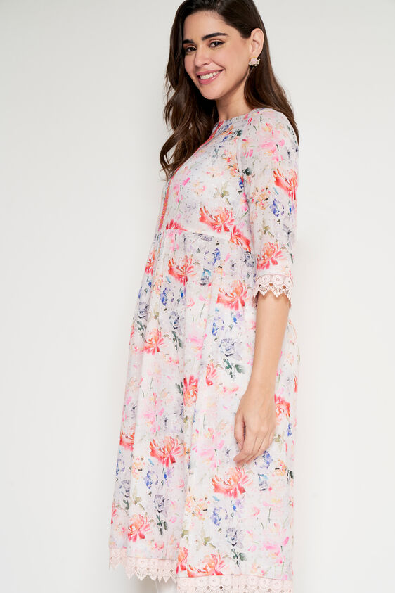 Off White Floral Flared Kurta, Off White, image 3